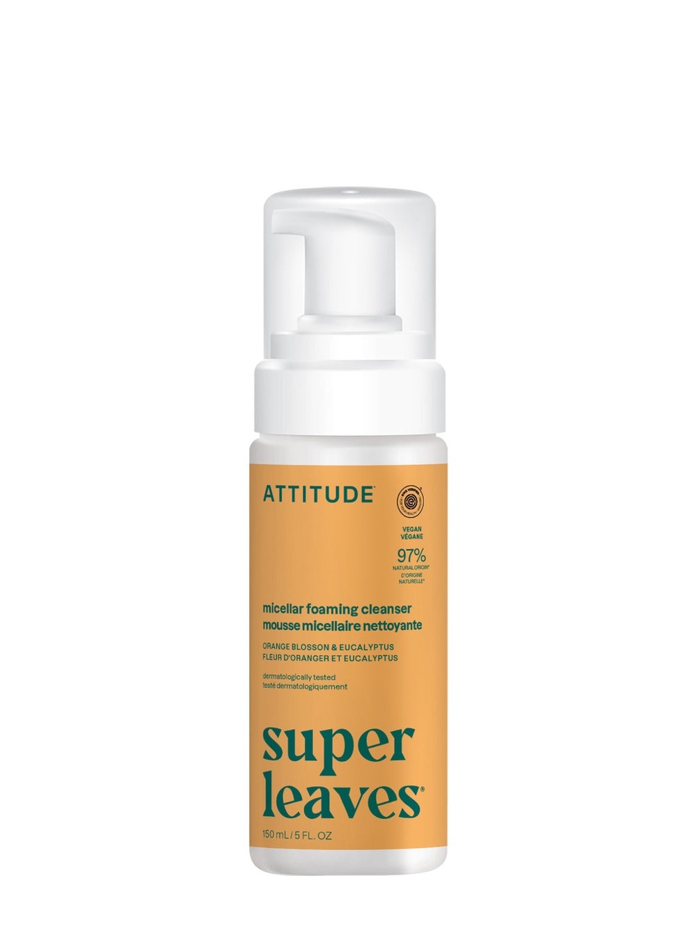 ATTITUDE Super Leaves Micellar Foaming Cleanser Orange Blossom & Eucalyptus 5 Oz